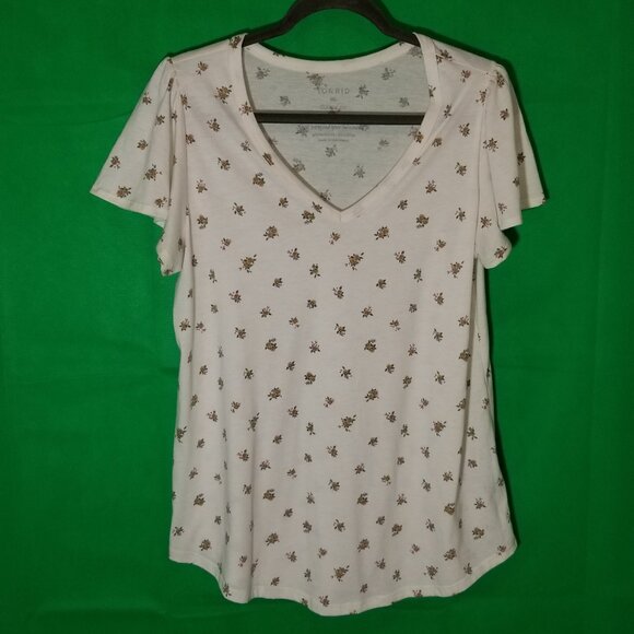TORRID Classic Fit Floral Knit V Neck Flutter Sleeve Top Women Size 00 Soft - Picture 1 of 6